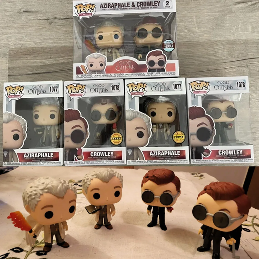 Televisión Good Omens Funko Crowley # 1078 con libro # 1007 Chase Aziraphale # 1077 Muñecos de Vinilo Coleccionables, Figuras de Acción, Regalos para Niños