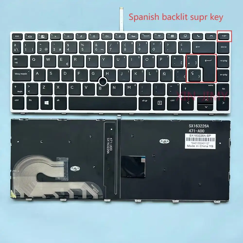 

840 G5 Spanish/UK Keyboard For HP EliteBook 846 G5 840 G6 745 G5 745 G6 ZBook 14u G5 G6 with Backlit Pointer Frame L11307-001
