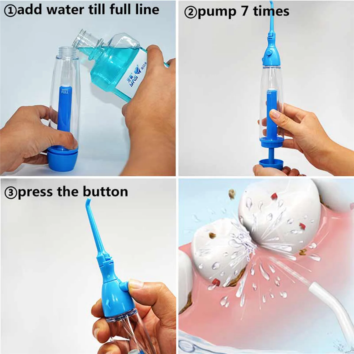 A76Z 4X Oral Irrigator Clean the Mouth Wash Your Tooth Water Irrigation Manual Water Dental Flosser No Electricity Abs