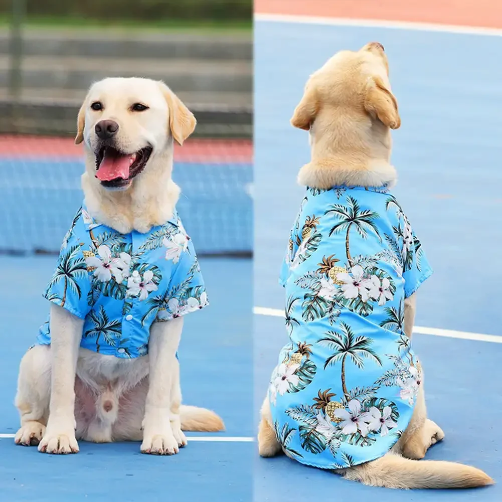 Small and Medium-sized Dog Beach Pineapple Shirt Hawaiian Pet Dog Cat Golden Retriever Spring and Summer Season Clothing