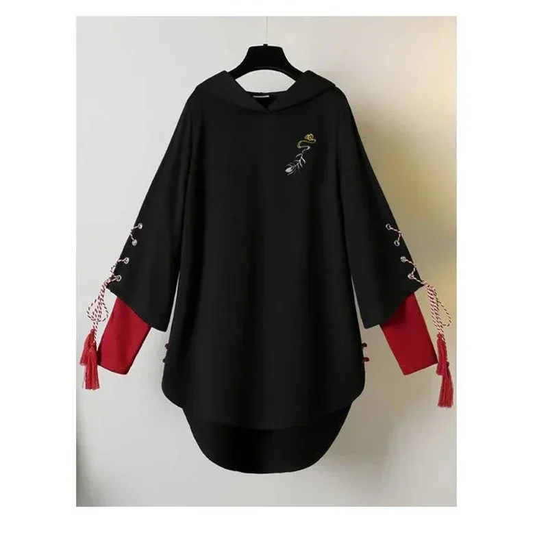 

Women Clothing Autumn Winter Women Hoodies Chinese Style Fashion Lace-up Embroidery Pullovers Oversize Plus Size Female Tops