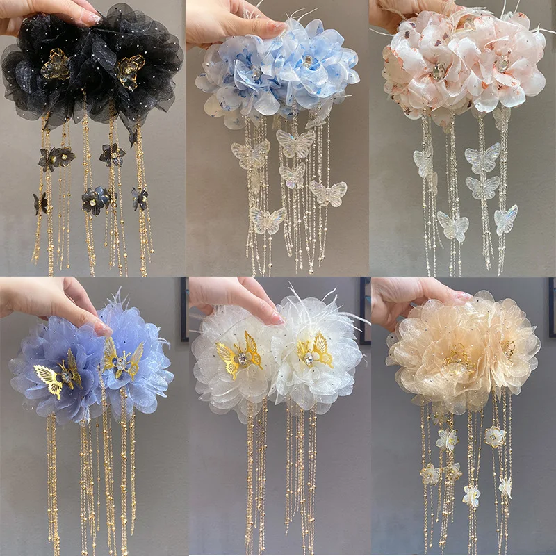 

New peony flower tassel hair clip, performance photo atmosphere accessory, sweet hair accessory for new bride Hanfu