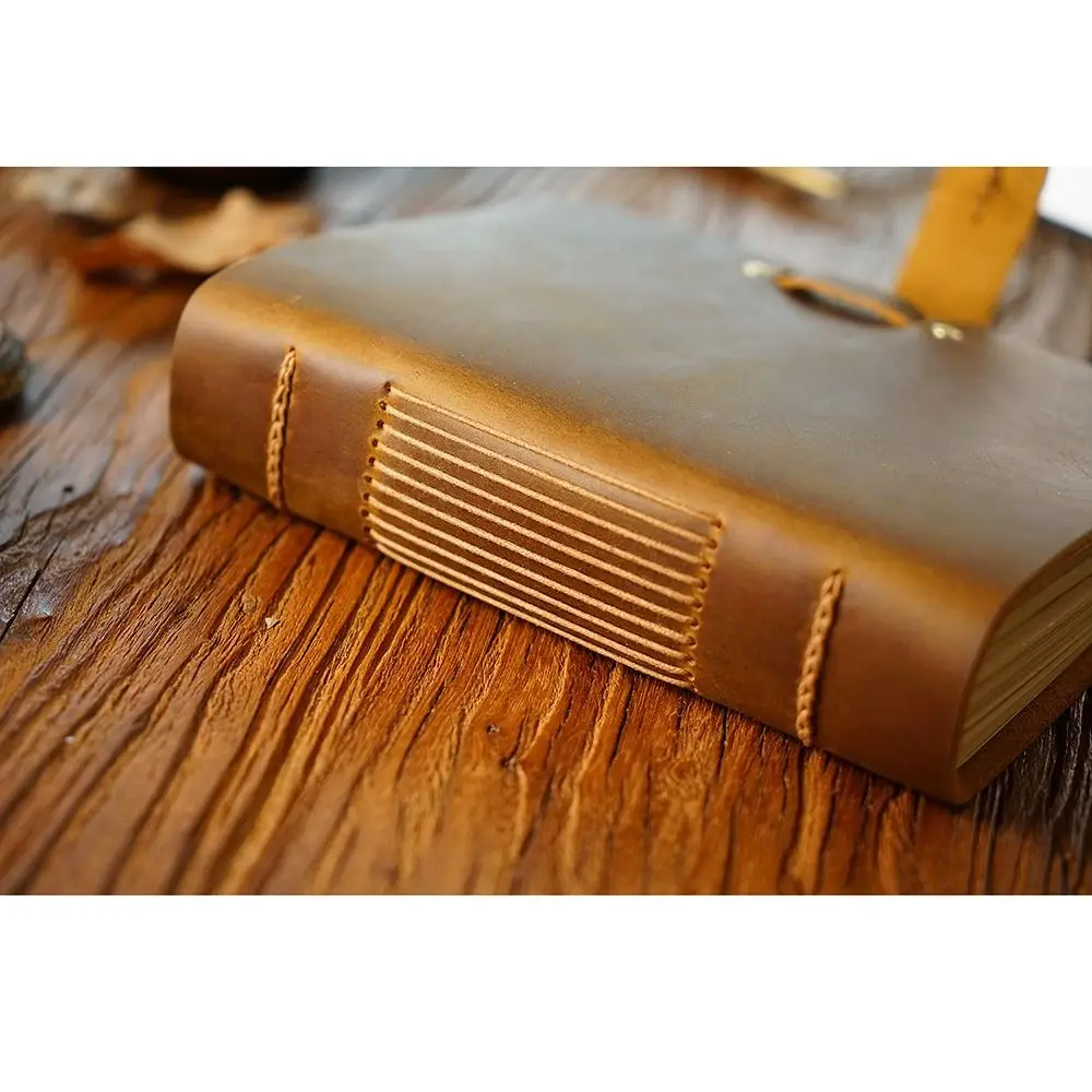 Rustic Vintage Leather Bound Journal Genuine Leather Cover Blank Pages Travel Sketchbook Handmade Unlined Daily Notepad Student view 3