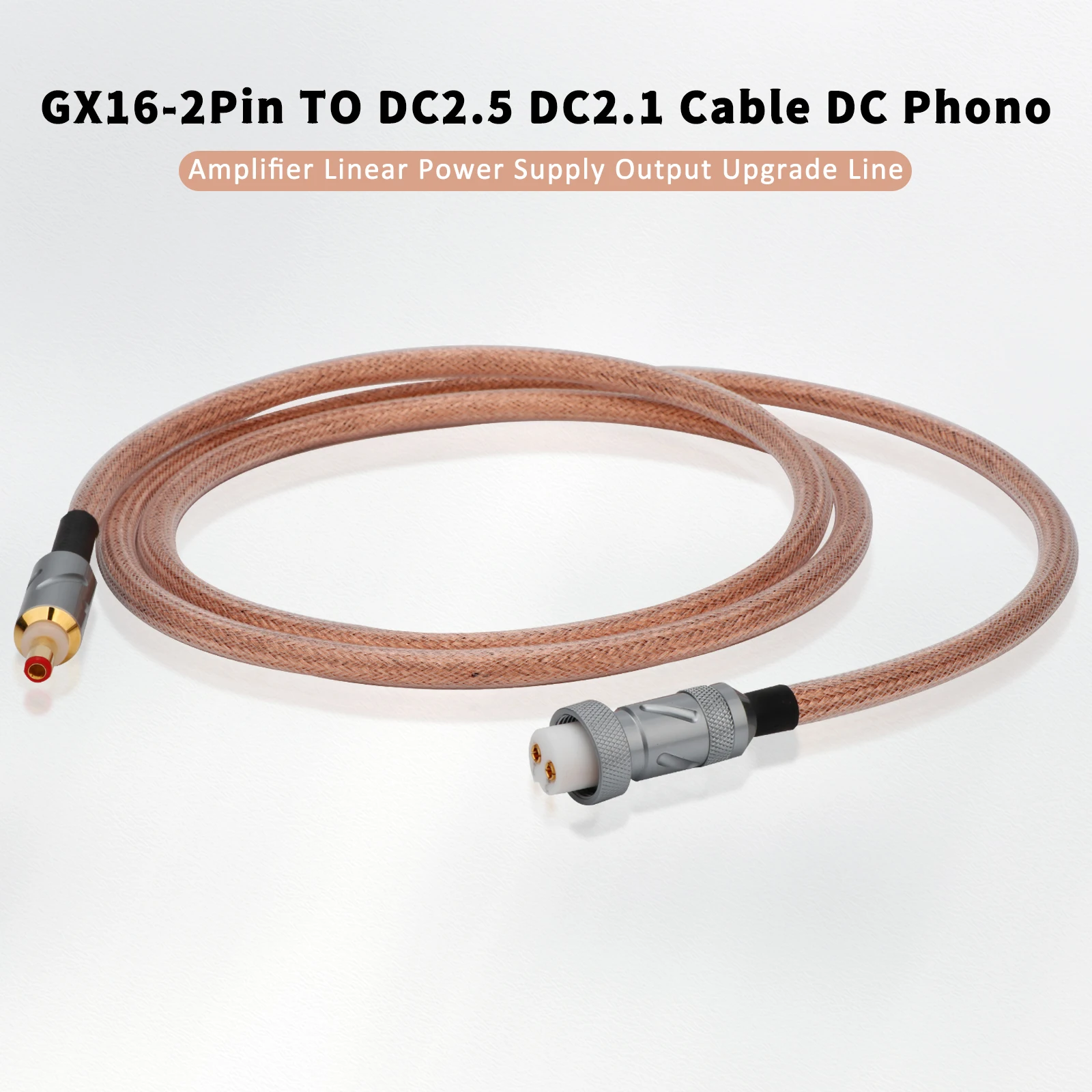 OCC Copper conductor GX16-2P TO DC2.5 DC2.1 12V 0.5A AC/DC Phono Amplifier Linear Power Supply Output Cable DC Upgrade Line