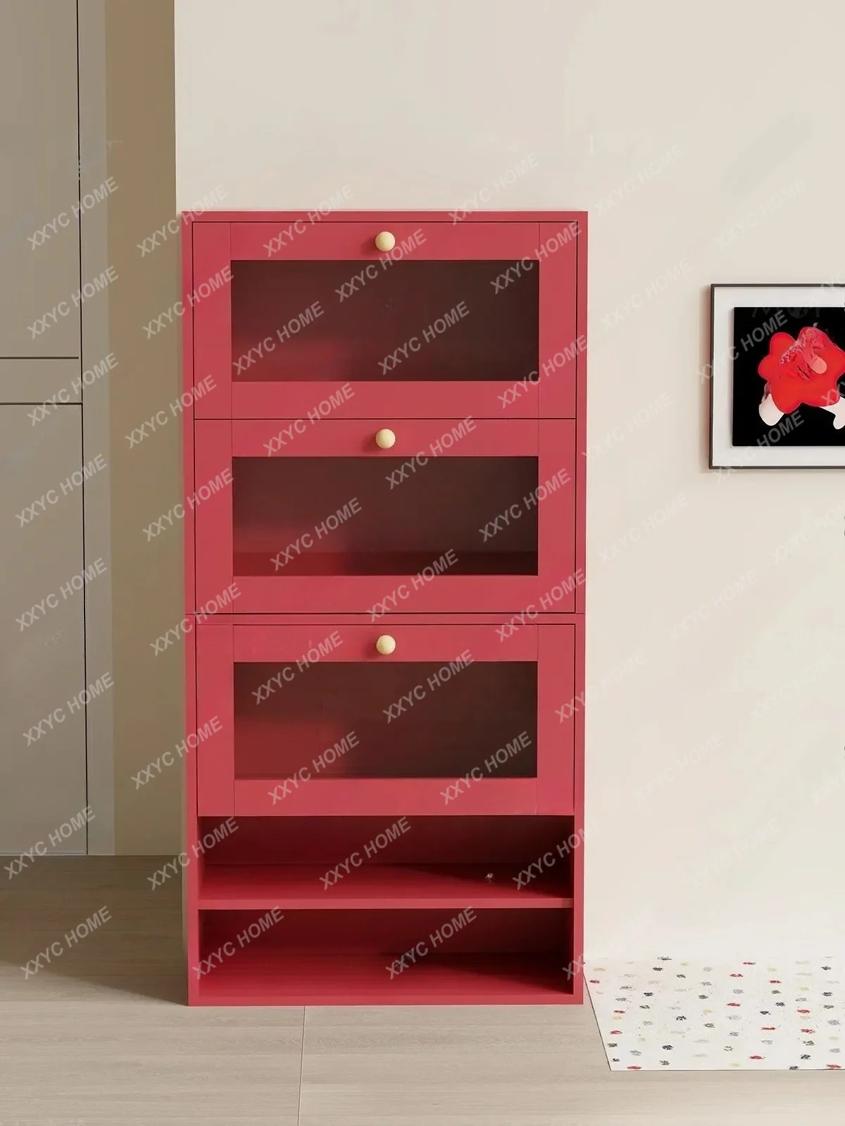 Xx Retro Style Living Room Lower Turn Door, Entrance Cabinet Combination Stacking Cabinet, Glass Storage Cabinet Dust-proof