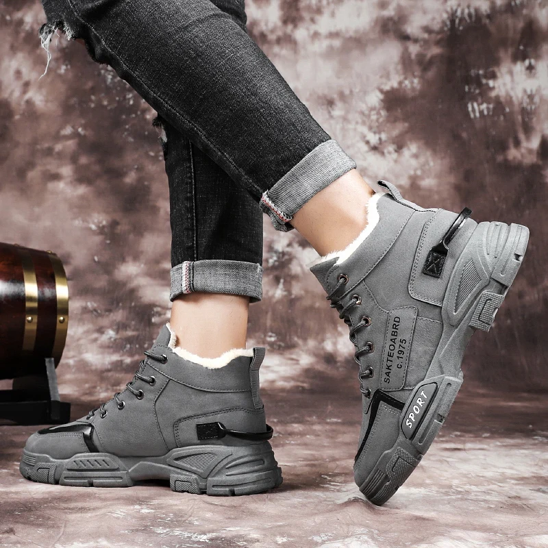 Winter Outdoor Snow Boots Men Thick Bottom Lightweight Keep Warm Men Wear-resistant Plush Lace-up Casual Sports Shoes Men - view 3