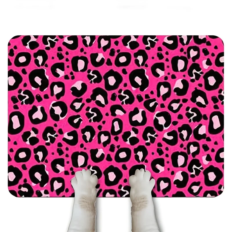 Luxurious Pink Leopard Print Mat Rug for Home Decor Entrance Door Mat Cute Animal Print Pet Dog Bathroom Mats Tropical Jungle St