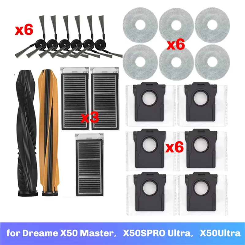 A09G-For Dreame X50 Master، X50S Pro Ultra، X50 Ultra كيس الغبار فرشاة جانبية رئيسية فلتر Hepa ممسحة الملابس استبدال أجزاء الملحقات