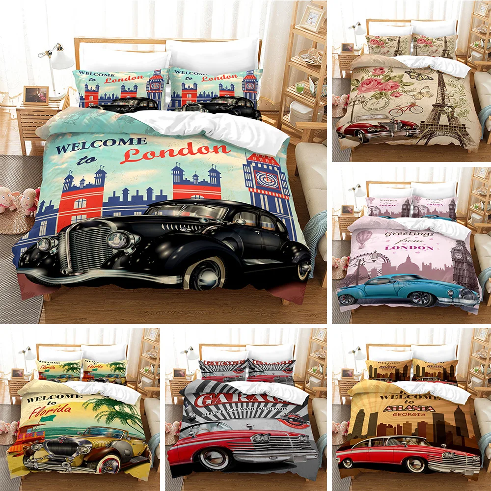 

Комплект постельного белья из 3 предметов с рисунком машин ручной работы, пододеяльник для односпальной, двуспальной или королевской кровати, для взрослых, для дома, спальни, с наволочками
