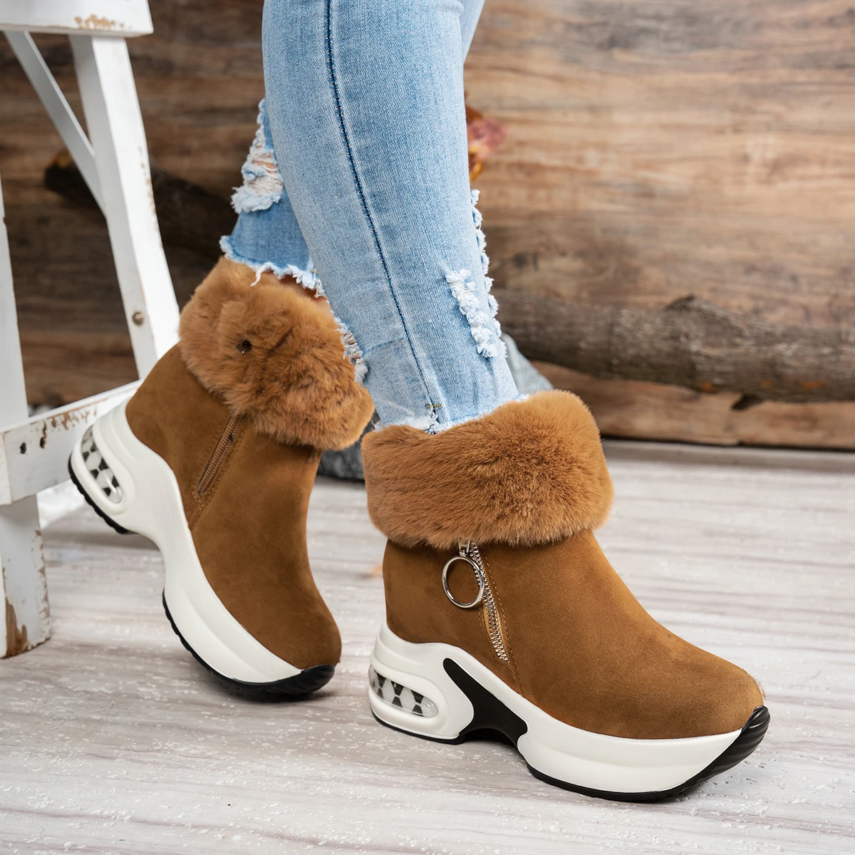 Botas cálidas y gruesas para mujer, botines de plataforma, informales, cómodas, Invierno