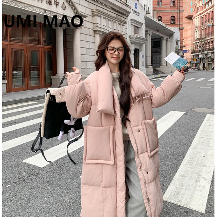 UMI MAO 90 White Duck Down Jacket Women Winter Clothing New Scarf Design Long Down Jacket Femme Y2K