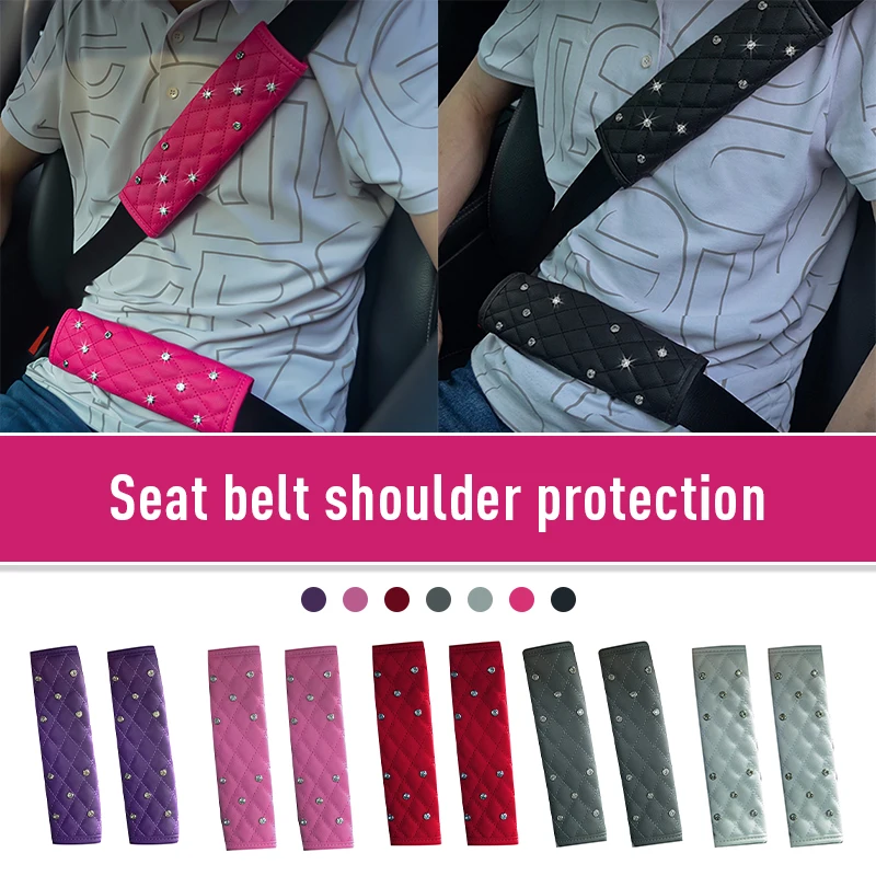 

Carbon Fiber Leather Car Seat Belt Cover Universal Auto Seat Belt Cover Shoulder Pad Bling Diamond Car Accessories Interior