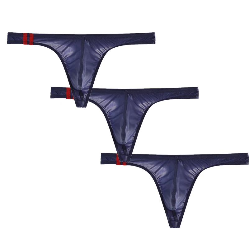 3Pcs/lot Sexy Underwear Men\'s T-Back Underpants Thongs G-String Ice Silk Breathable Male Bikini Panties U Convex Pouch Undies