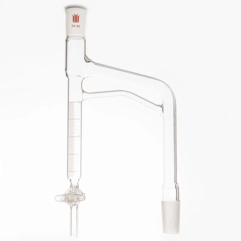 SYNTHWARE Graduated distillation receiver, 10mL/20mL, Joint 24/40, PTFE/Glass valve, Borosilicate glass, D46