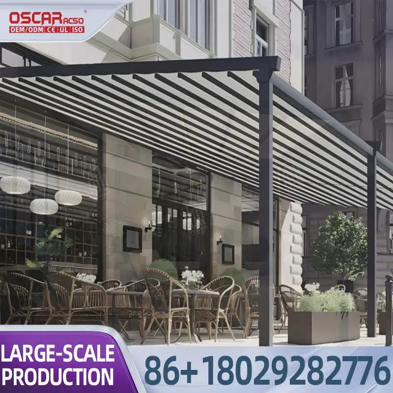Fully Automatic Retractable Awning with LED Light for Patio Restaurant Outdoor Pergola Gazebo  Retractable Canopy Pergola
