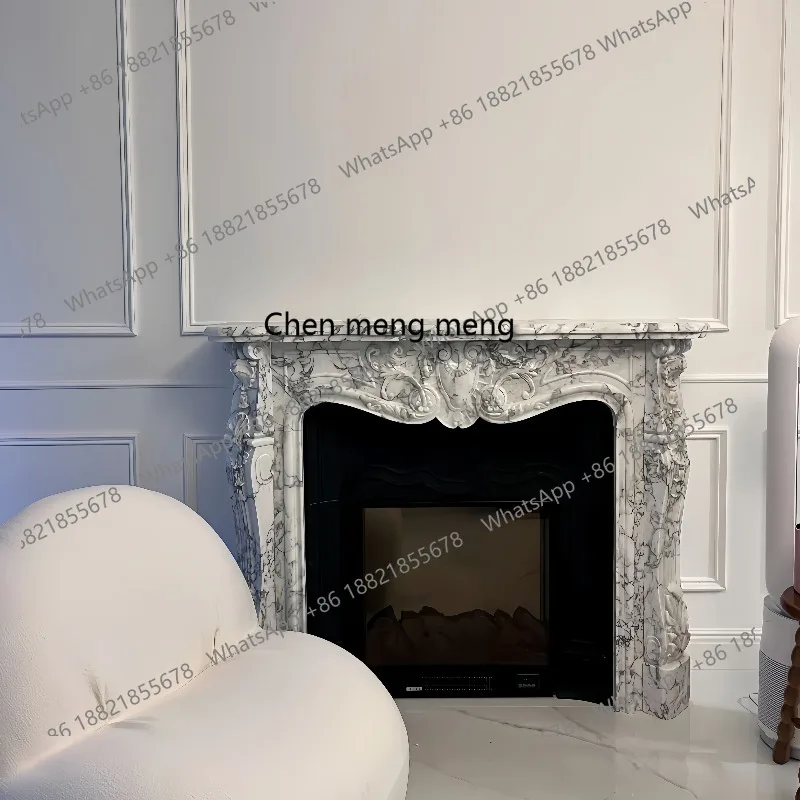 Marble natural white European carved fireplace living room heating decoration ornament