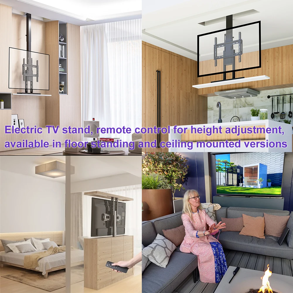 32-70 Inch Cold Rolled Steel Ceiling TV Mount with Motorized Height Adjustable Remote Control Electric Drop Down Bracket