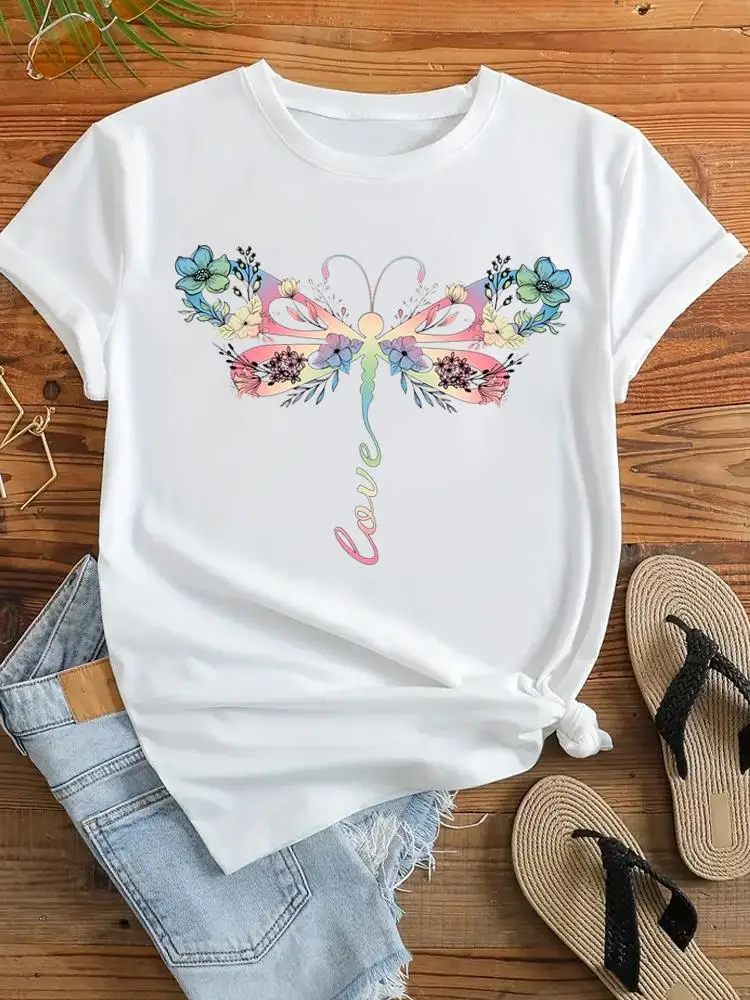 

Clothing Dragonfly Lovely Flower 90s Women T-shirt Ladies Female Print Top Fashion T Shirt Short Sleeve Clothes Graphic Tee