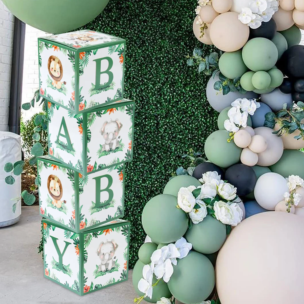 Baby Shower Letter Box 1st Birthday Party Decoration Kids Jungle Safari Birthday Party Green Forest DIY Balloon Box Decorations