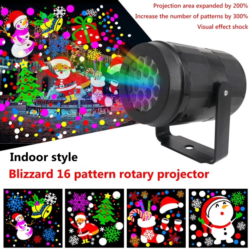 Christmas Projector Light 16 Patterns Rotating LED Projection Lamp Santa Snowflake Pattern Holiday Projector for Xmas Home Party