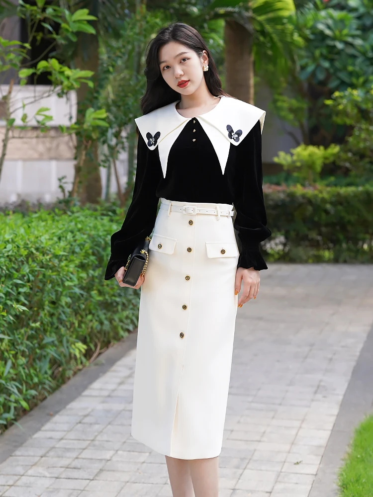 

Tangmi Home Silk High Waist A-Line Skirt Women's New Summer 2023 Belted Polyester Blend Mid-Length Skirt