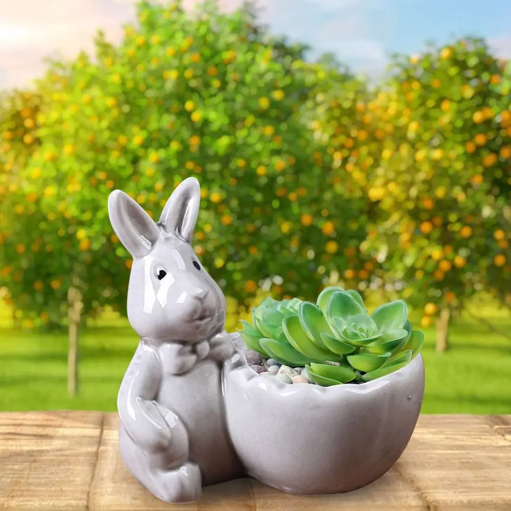 Ceramic Easter Rabbit Succulent Pots Egg Tray Holder Thumb Flower Pots Cartoon Rabbit Shape Egg Cup Easter Supplies