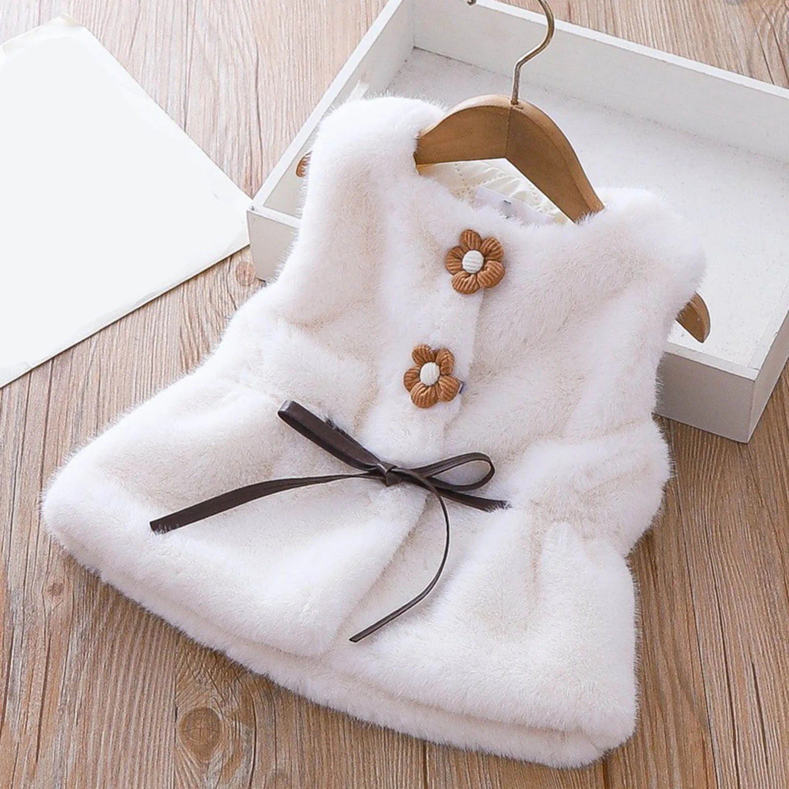 Baby Winter Clothes Flower Fur Vest Girls Jacket Fashion Autumn Winter Kids Fleece Collar Hooded Jackets Warm Wool Coats 아동외투