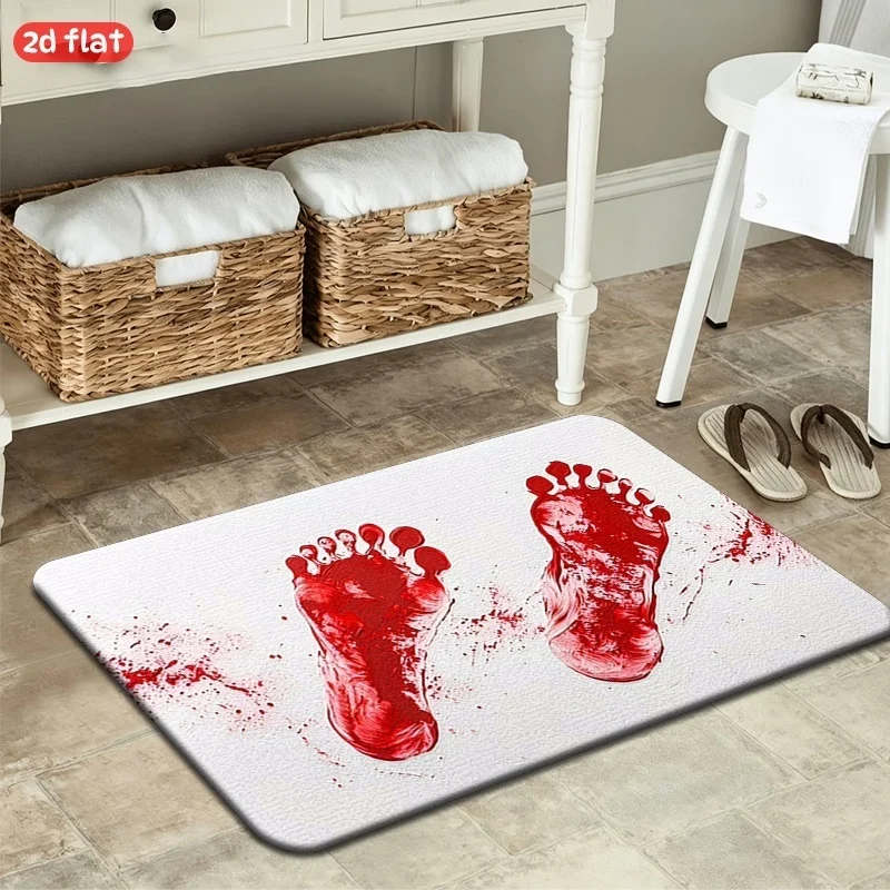 Newest Bloody Footprint Horror Print White Bath Doormat Non Slip Absorbent Indoor Bathroom Entrance Floor Rug