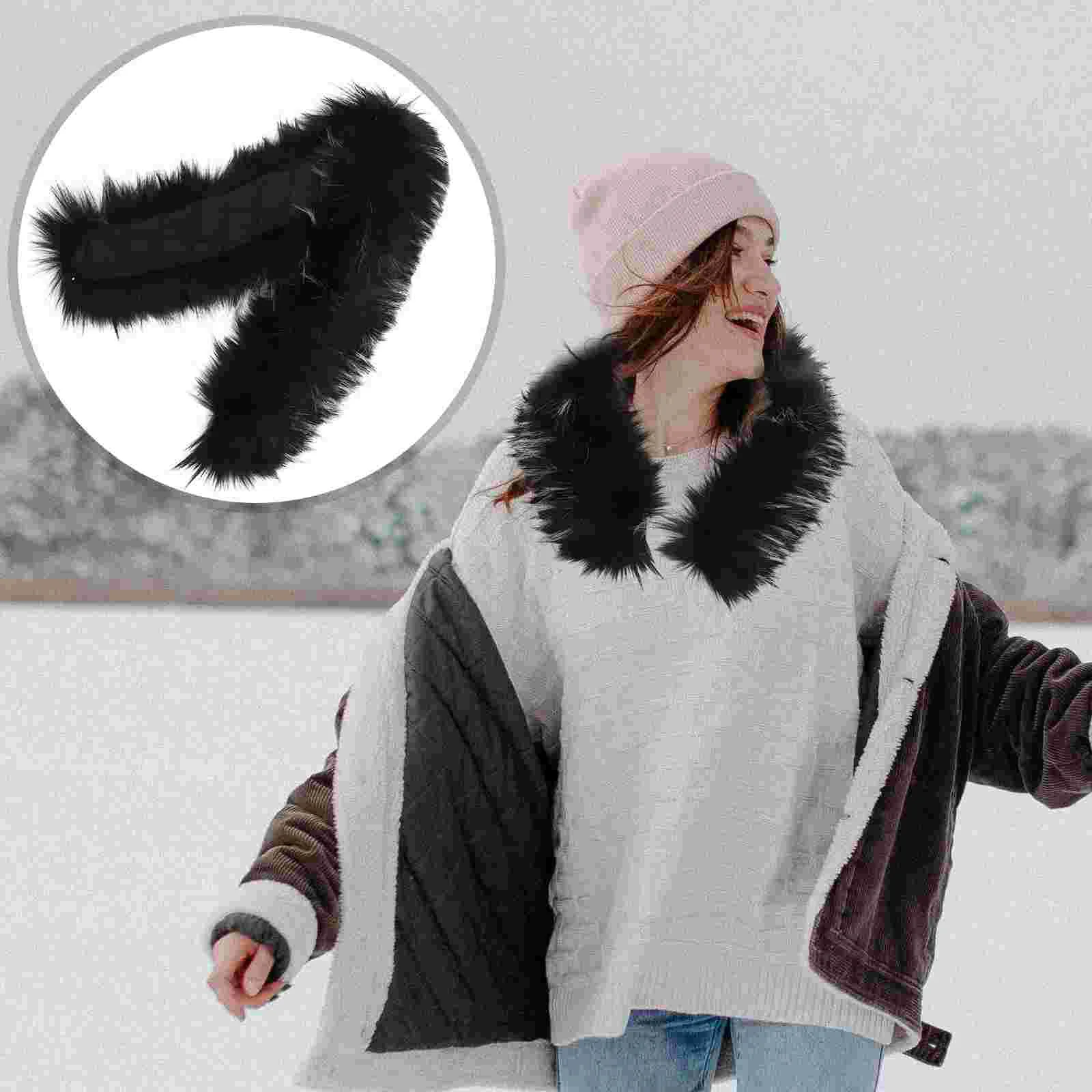 82 Cm Scarves Faux Fur Scarf Winter Scarfs for Women Warm Artificial Black Miss