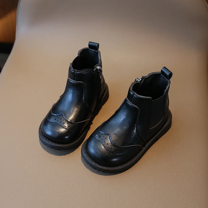 

New Short Boots Kids Shoes British Style Fashion Casual Girls Casual Front Lacing Leather Boots Boys Soft Soled Children Boots