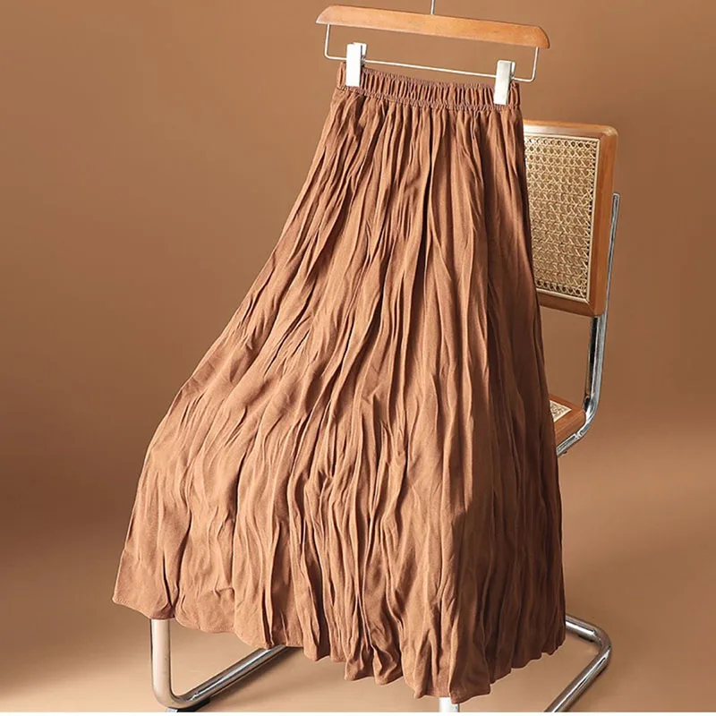 7 Colors New In 2026 Women Spring Autumn Fashion Solid Color Pleated Midi Skirts trendy High Waist Elegant A-line Faldas