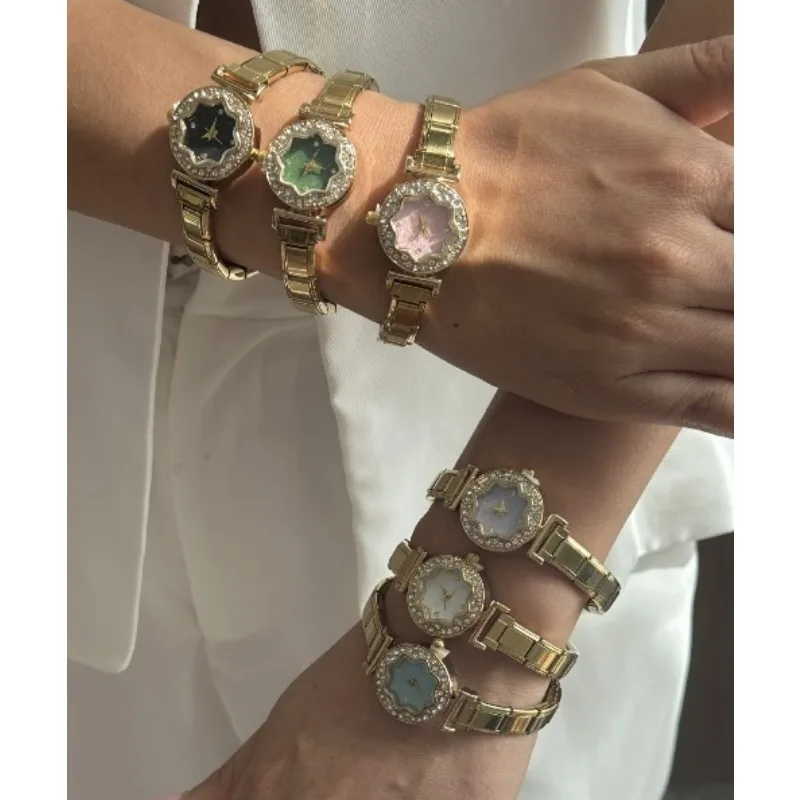Minimalist Luxury Flower Dial Women Modular Watch Detachable Stainless Steel Band Rhinestone Bezel Elegant Ladies Quartz Watch