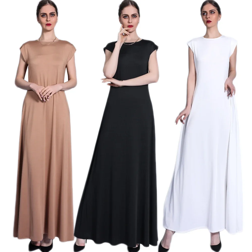 

Muslim Women Sleeveless Long Dress Spring Summer Plain Maxi Robe Arab Abaya Islamic Ramadan Turkish Slim Dress Dubai Underdress