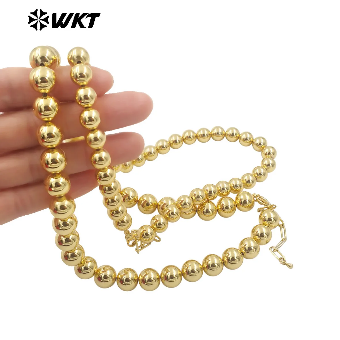 WT-JFN14 ファッショナブルな18K本金メッキラウンドビッグブラスビーズハンドストラップチェーンネックレス10mmと12mmをご用意