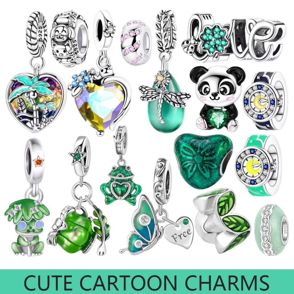 

S925 Стерлингового Серебра Оригинальная Зеленая Серия Милая Жаба Зонтик Подвески Бусина Любовь Подвески Подходит Для Браслета Изготовления Ювелирных Изделий Подарков