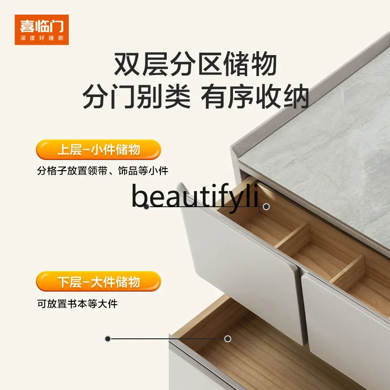 Modern simple double drawer storage solid wood bedside table