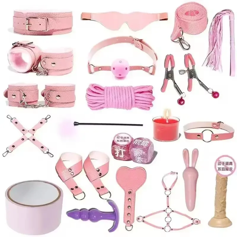 20Pcs BDSM Set Sex Toys for Couples Anal Plug Whip Gag Bdsm Kit Sexual Sex Games Bondage Restraints with Blindfold Nipple Clamps