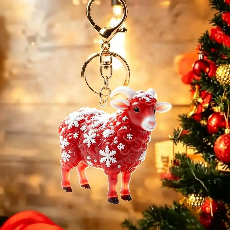 1Pcs Cute Animal 2D Flat Goat Pendant Acrylic Sheep Keychain Hanging Ornament