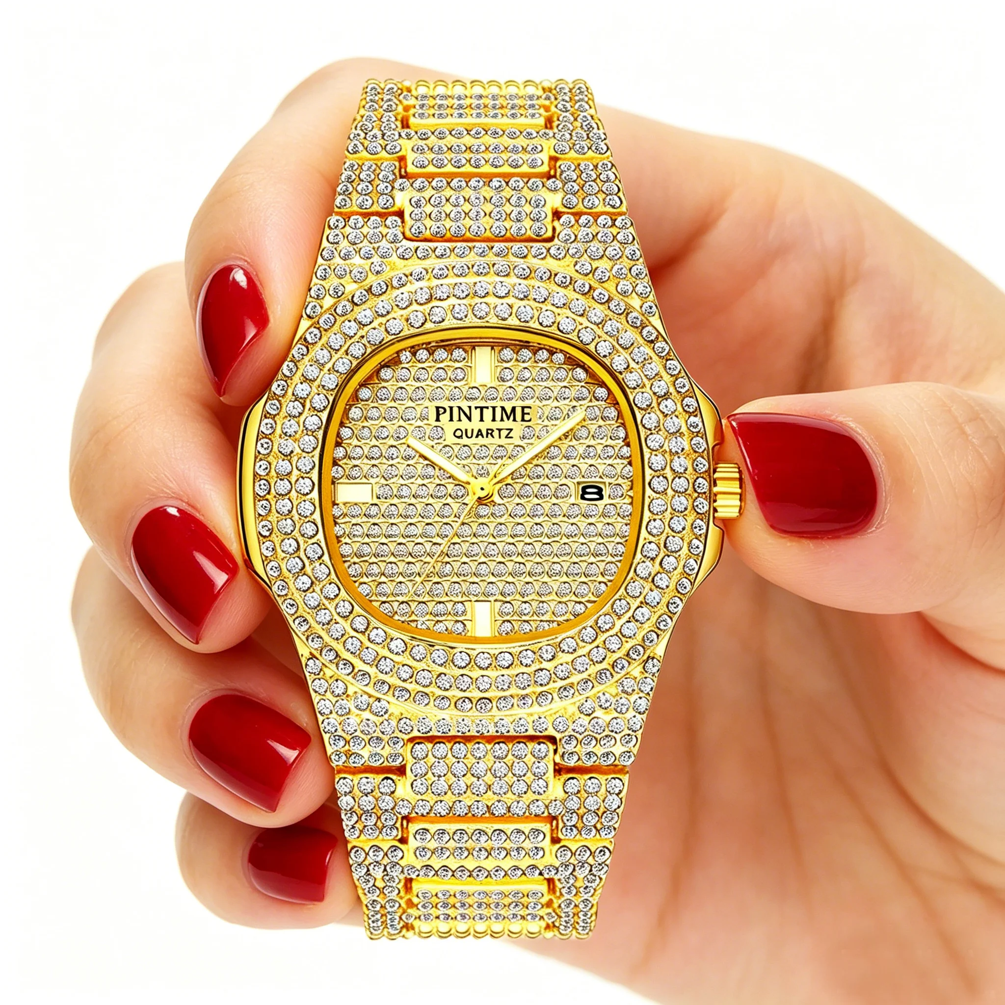 1pc Ladies' Watch, Diamond Set Watch, Date Display and Quartz Movement, Luxurious Zinc Alloy Material, The Perfect Gift for Moth