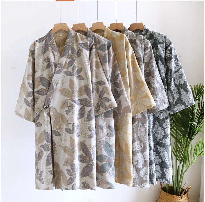 

Japanese Style Pure Cotton Gauze Kimono Nightgown Men's Yukata Sweatshirt