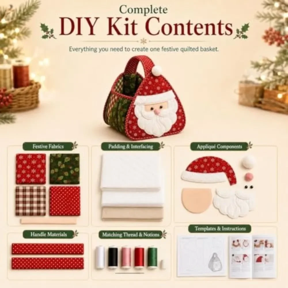 Christmas Semi-Finished Quilted Carry Basket Foldable Portable Handheld Fabric Craft Basket For Holiday DIY Decoration