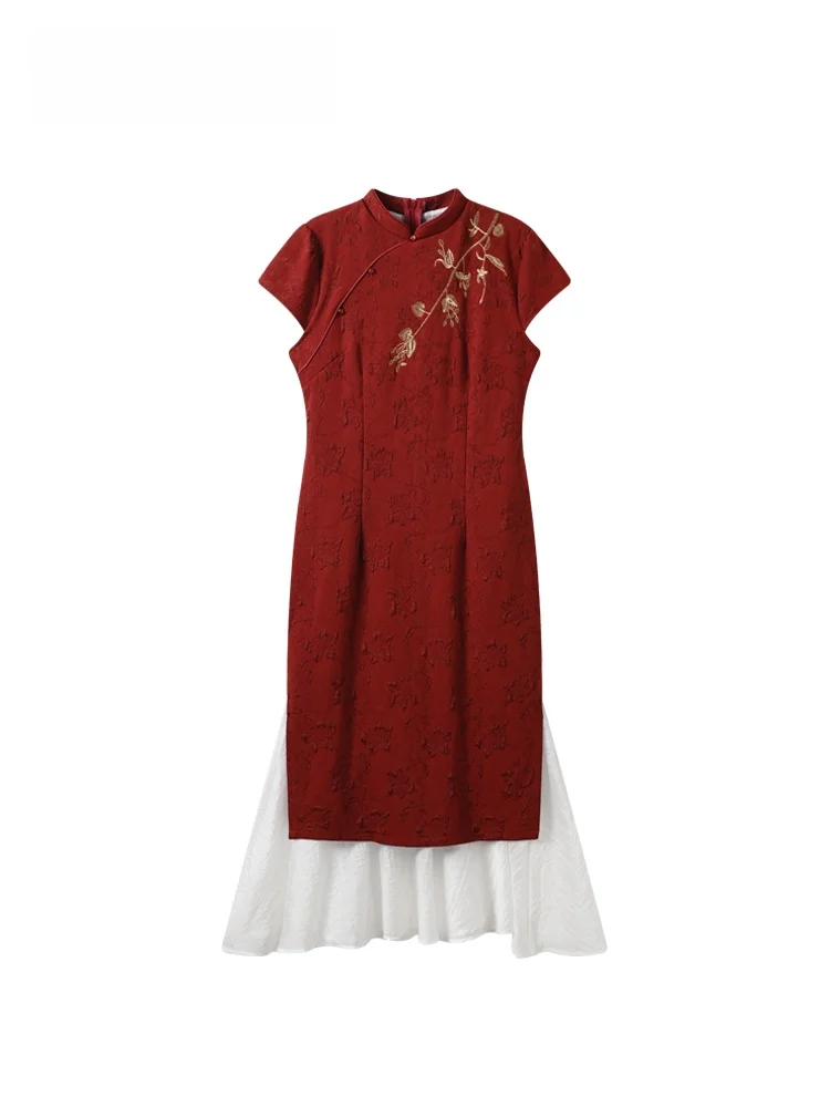

plus Size Short Sleeve Dress New Chinese Style Patchwork Women's Summer Fashion City Walk Polyester Fiber Casual Dress