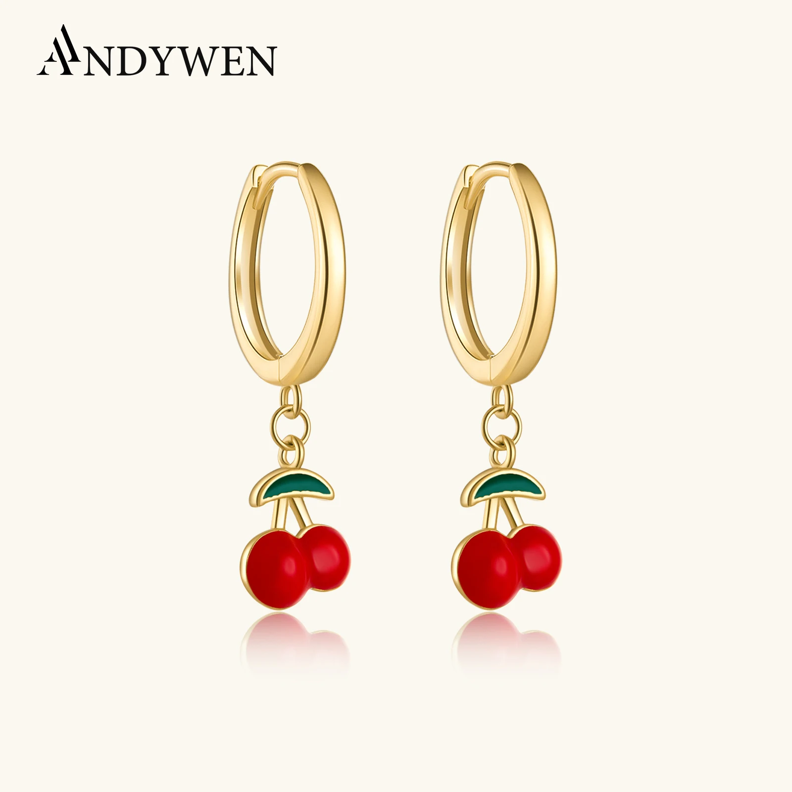

ANDYWEN 925 Sterling Silver Gold Rojo Cereza Drop Earring Naranja Limon Circle Piercing Fine Jewelry Rock Punk Wedding Gift
