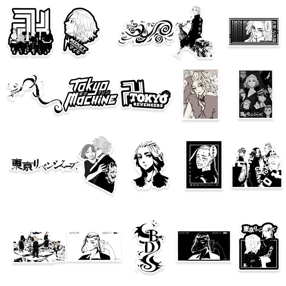 10/30/50pcs Anime Tokyo Revengers Stickers Cool Black and White Graffiti Decals DIY Phone Skateboard Notebook Waterproof Sticker