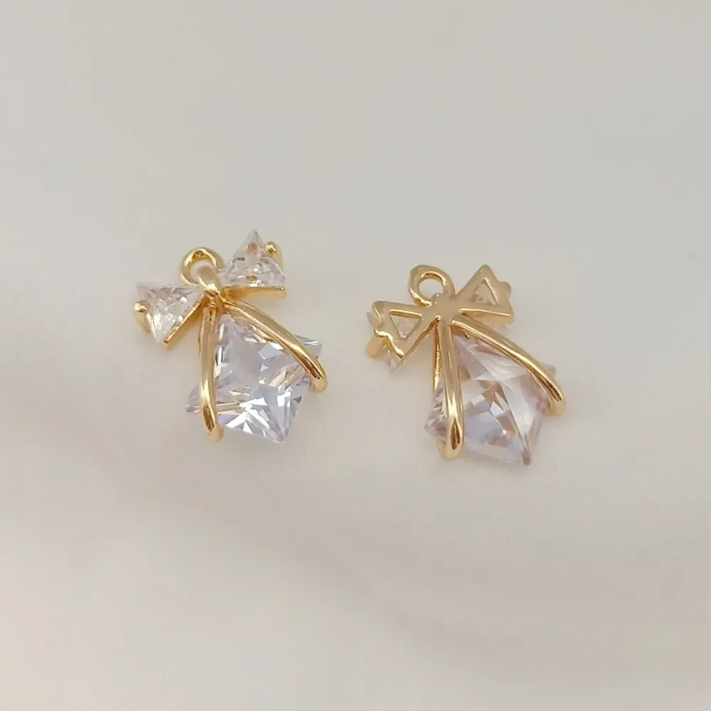 

Accessory 14k Gold Inlaid Zircon Square Bow Pendant, Bracelet, Necklace, Earrings, DIY Handmade