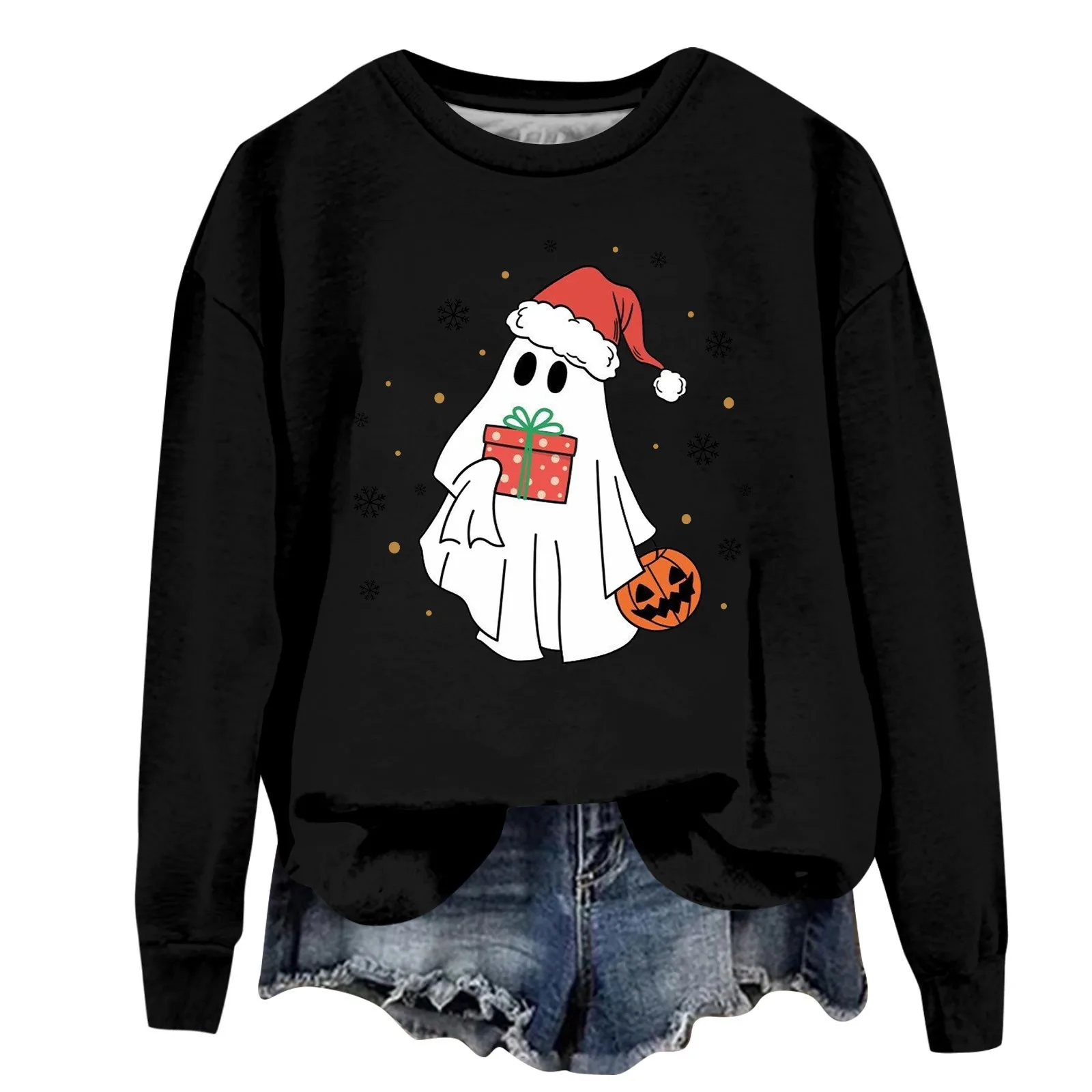 Ladies' Fashionable Casual Long Sleeved Christmas Print Round Neck Hoodie Top спортивный костюм женский Sudaderas De Mujeres