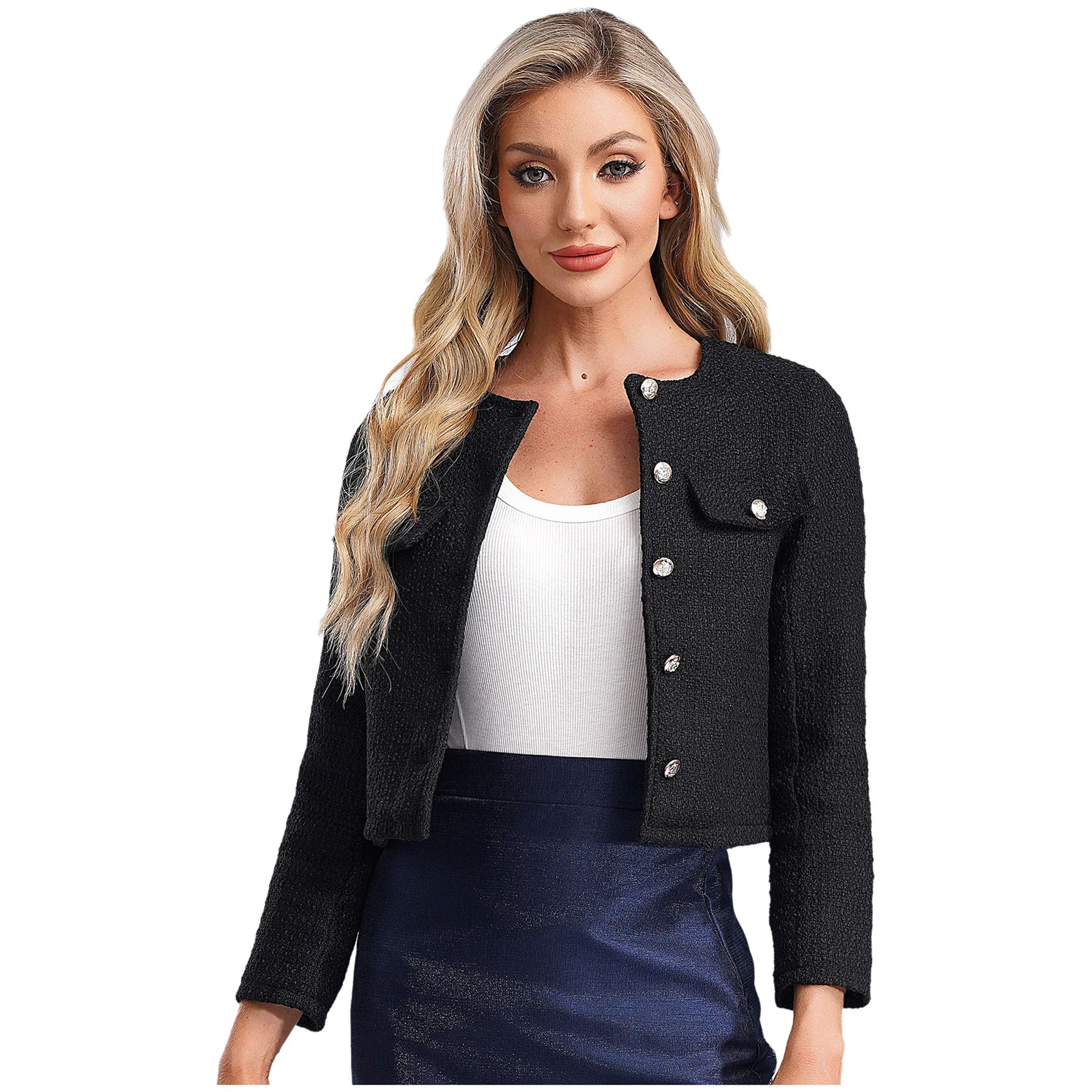 Women Fashion Jacket Long Sleeve Cropped Jackets OL Lady Coat for Work Office Elegant Wedding Party Evening Shrug Outerwear