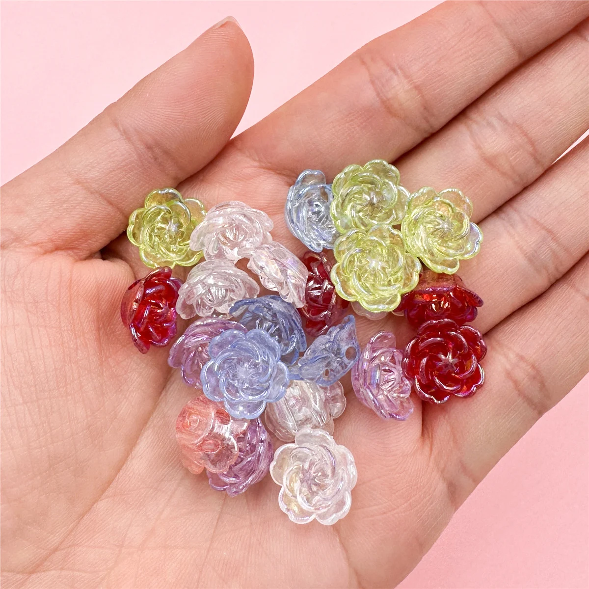 20Pcs/bag 14mm Acrylic Flower Beads with Double Hole AB Color Handwork For DIY Crafted Jewelry Findings Making Loose Beads