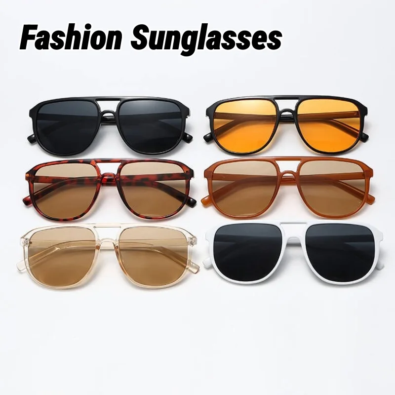 

Retro Double-Bridge Square-Frame Sunglasses Minimalist Versatile Outdoor UV Protection Eyewear Unisex Classic Driving Shades