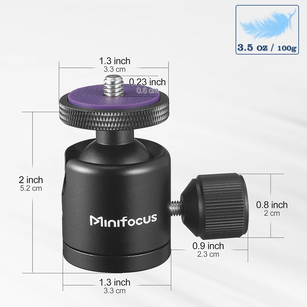 Mini rotule 1/4'' Vis 360 °   Support de tête de trépied rotatif pour appareil photo DSLR sans miroir, trépied lumineux monopode, projecteur coulissant DV
